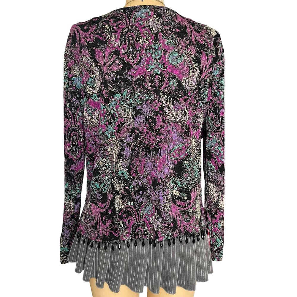 MSK Retro Print Open Front‎ Top Beaded Tassel Hem Layering Size L - Picture 7 of 9